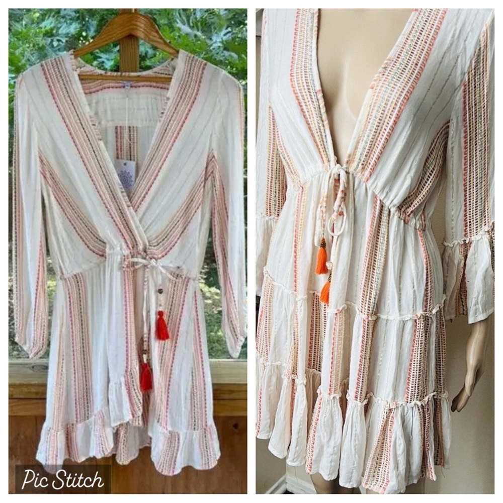 Blue Island White and Orange Swim Coverup with Romantic Silhouette Size Large - Picture 3 of 12